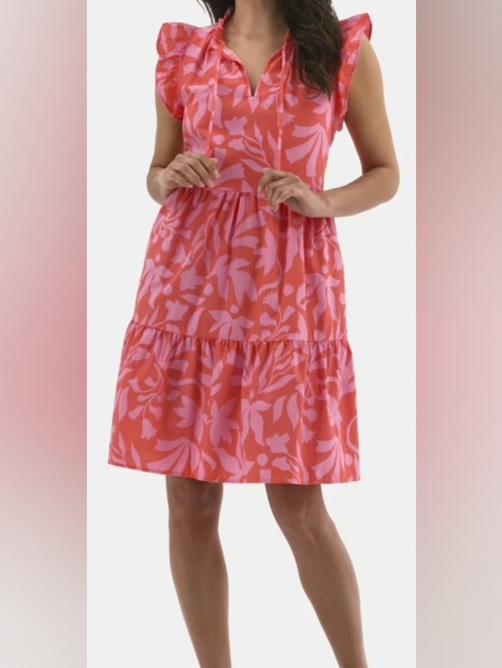 Women's Pink Coral Floral Tiered Dress - Unbranded